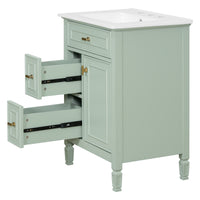 VanityFus 24-in Bathroom Vanity Green Single Sink Combo with Ceramic Top 1 Door 3 Drawers Adjustable Shelves