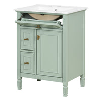 VanityFus 24-in Bathroom Vanity Green Single Sink Combo with Ceramic Top 1 Door 3 Drawers Adjustable Shelves