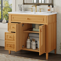 VanityFus 36-in Wood Bathroom Vanity Single Sink Combo Ceramic Top 2 Soft Close Doors 3 drawers Undermount Adjustable Shelves