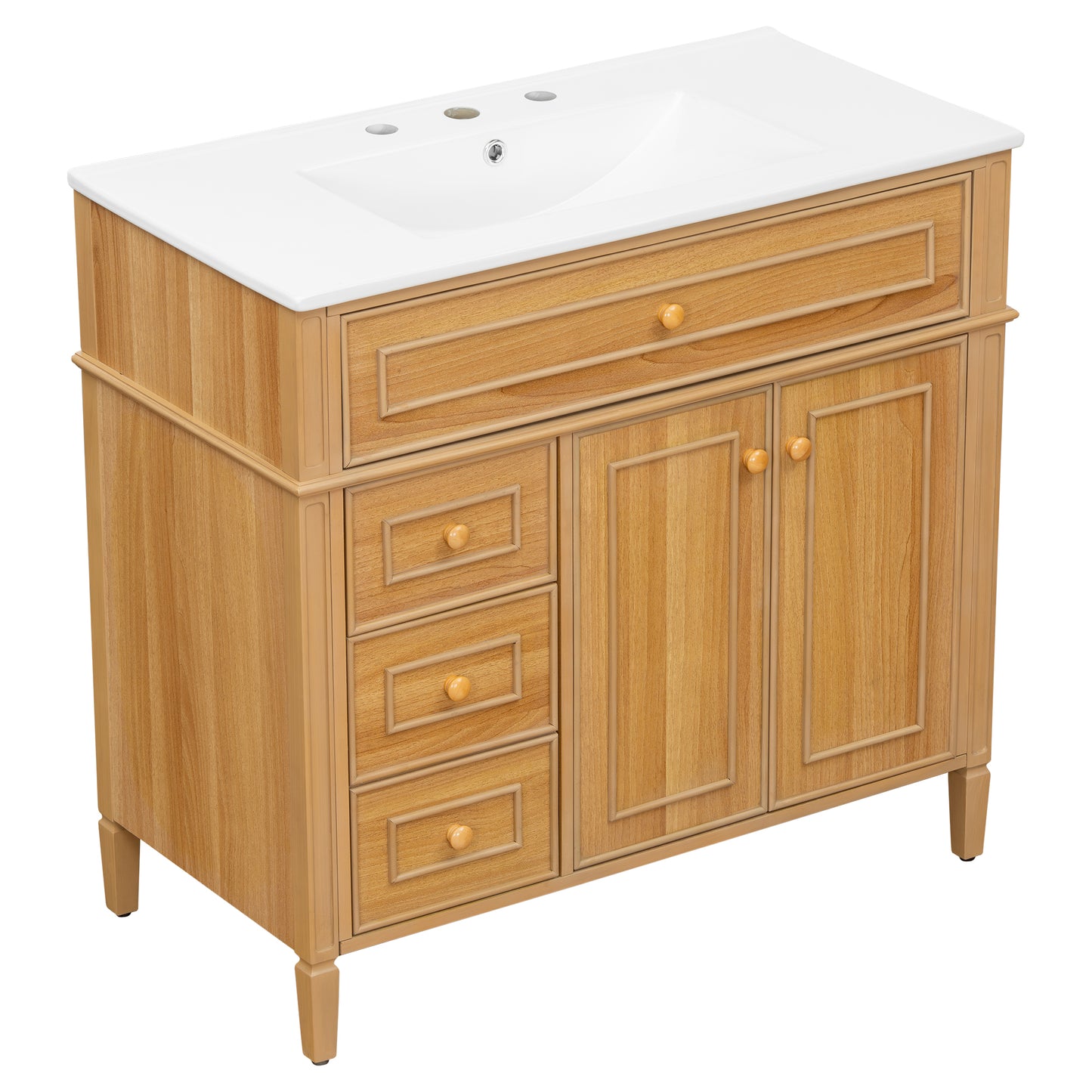 VanityFus 36-in Wood Bathroom Vanity Single Sink Combo Ceramic Top 2 Soft Close Doors 3 drawers Undermount Adjustable Shelves