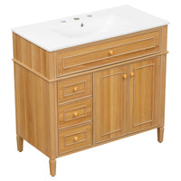VanityFus 36-in Wood Bathroom Vanity Single Sink Combo Ceramic Top 2 Soft Close Doors 3 drawers Undermount Adjustable Shelves