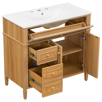 VanityFus 36-in Wood Bathroom Vanity Single Sink Combo Ceramic Top 2 Soft Close Doors 3 drawers Undermount Adjustable Shelves