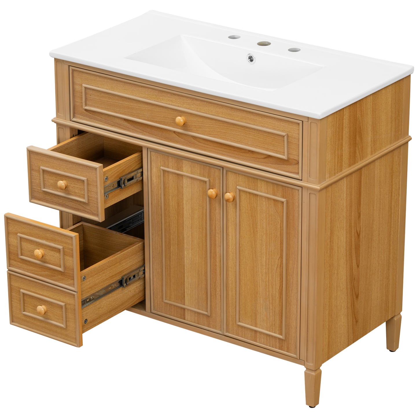 VanityFus 36-in Wood Bathroom Vanity Single Sink Combo Ceramic Top 2 Soft Close Doors 3 drawers Undermount Adjustable Shelves