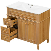VanityFus 36-in Wood Bathroom Vanity Single Sink Combo Ceramic Top 2 Soft Close Doors 3 drawers Undermount Adjustable Shelves