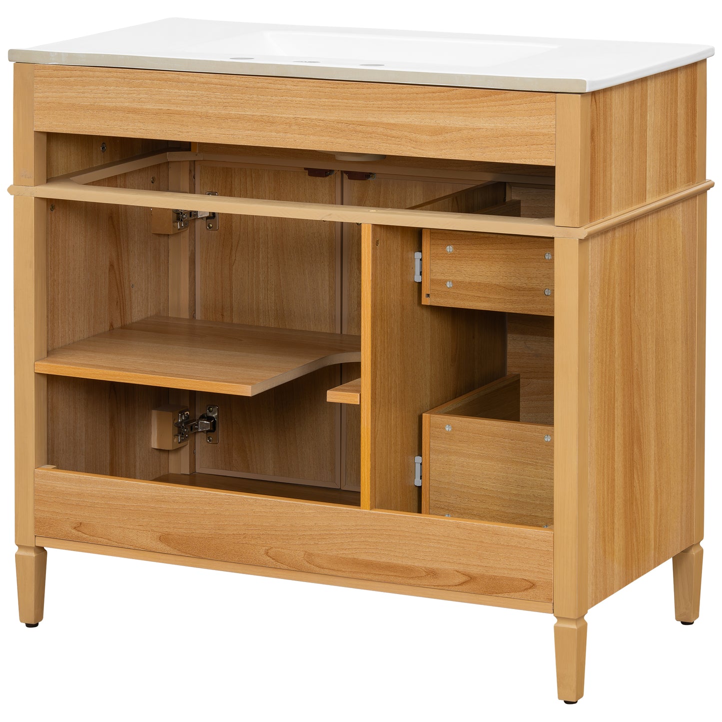 VanityFus 36-in Wood Bathroom Vanity Single Sink Combo Ceramic Top 2 Soft Close Doors 3 drawers Undermount Adjustable Shelves