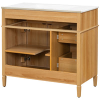 VanityFus 36-in Wood Bathroom Vanity Single Sink Combo Ceramic Top 2 Soft Close Doors 3 drawers Undermount Adjustable Shelves