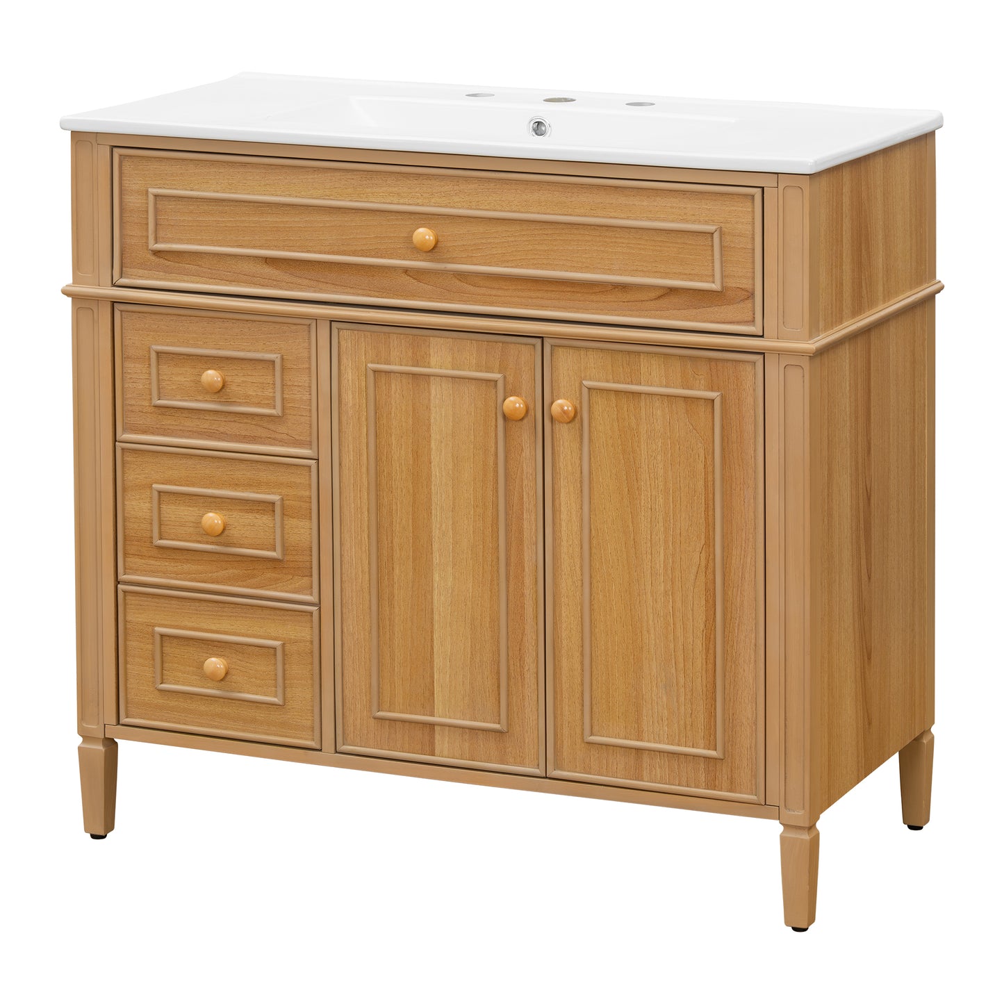 VanityFus 36-in Wood Bathroom Vanity Single Sink Combo Ceramic Top 2 Soft Close Doors 3 drawers Undermount Adjustable Shelves