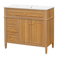 VanityFus 36-in Wood Bathroom Vanity Single Sink Combo Ceramic Top 2 Soft Close Doors 3 drawers Undermount Adjustable Shelves