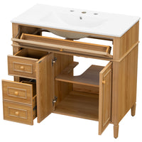 VanityFus 36-in Wood Bathroom Vanity Single Sink Combo Ceramic Top 2 Soft Close Doors 3 drawers Undermount Adjustable Shelves