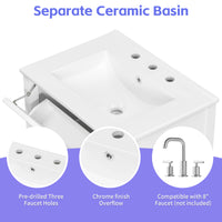 VanityFus 24-in White Bathroom Vanity Single Sink Combo Ceramic Top 1 door 3 drawers Undermount Adjustable Shelves