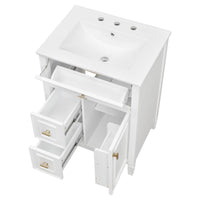 VanityFus 24-in White Bathroom Vanity Single Sink Combo Ceramic Top 1 door 3 drawers Undermount Adjustable Shelves