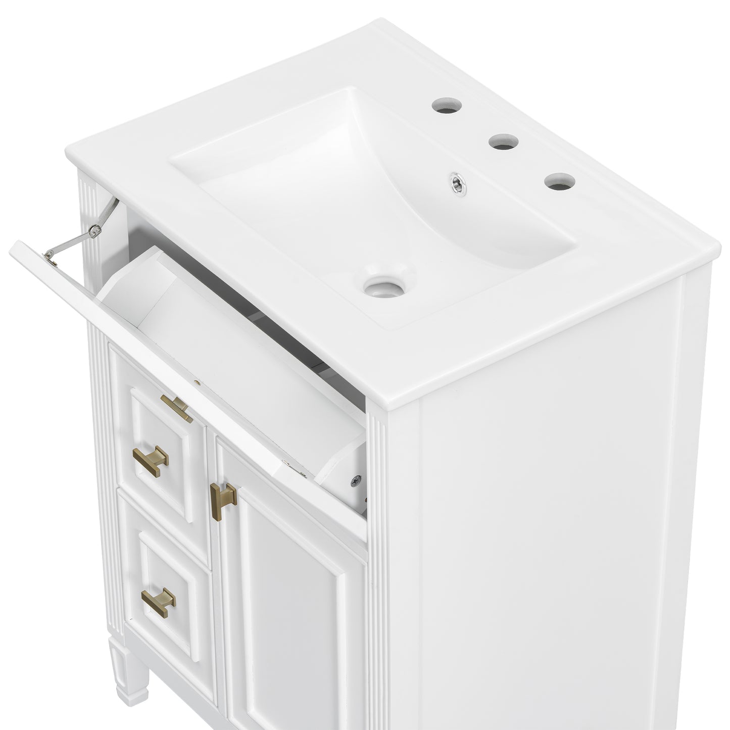 VanityFus 24-in White Bathroom Vanity Single Sink Combo Ceramic Top 1 door 3 drawers Undermount Adjustable Shelves