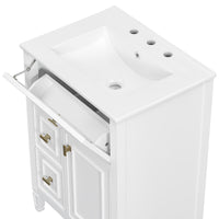 VanityFus 24-in White Bathroom Vanity Single Sink Combo Ceramic Top 1 door 3 drawers Undermount Adjustable Shelves