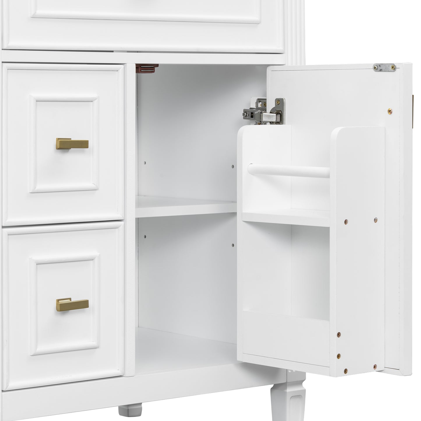 VanityFus 24-in White Bathroom Vanity Single Sink Combo Ceramic Top 1 door 3 drawers Undermount Adjustable Shelves