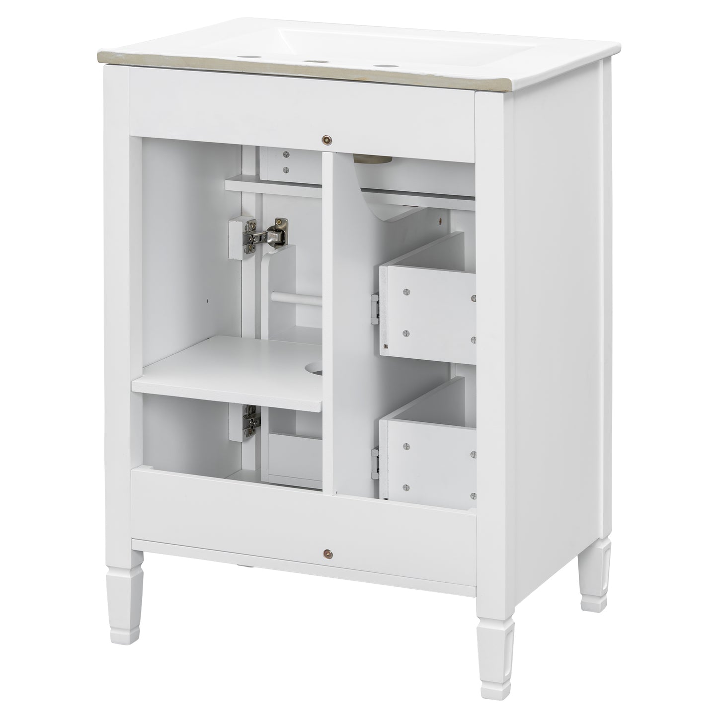 VanityFus 24-in White Bathroom Vanity Single Sink Combo Ceramic Top 1 door 3 drawers Undermount Adjustable Shelves