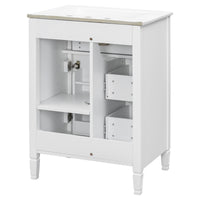 VanityFus 24-in White Bathroom Vanity Single Sink Combo Ceramic Top 1 door 3 drawers Undermount Adjustable Shelves