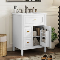 VanityFus 24-in White Bathroom Vanity Single Sink Combo Ceramic Top 1 door 3 drawers Undermount Adjustable Shelves