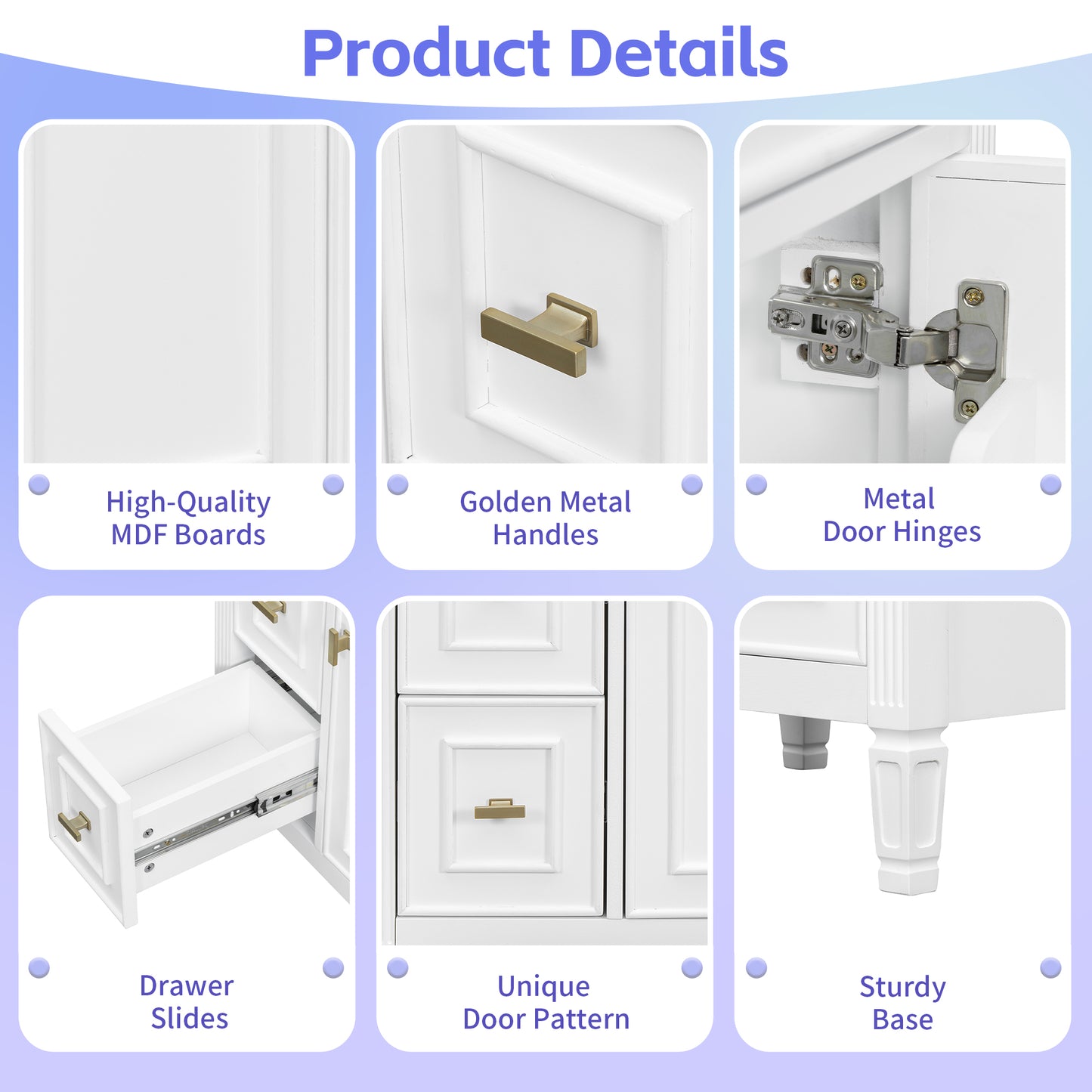 VanityFus 24-in White Bathroom Vanity Single Sink Combo Ceramic Top 1 door 3 drawers Undermount Adjustable Shelves