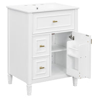 VanityFus 24-in White Bathroom Vanity Single Sink Combo Ceramic Top 1 door 3 drawers Undermount Adjustable Shelves