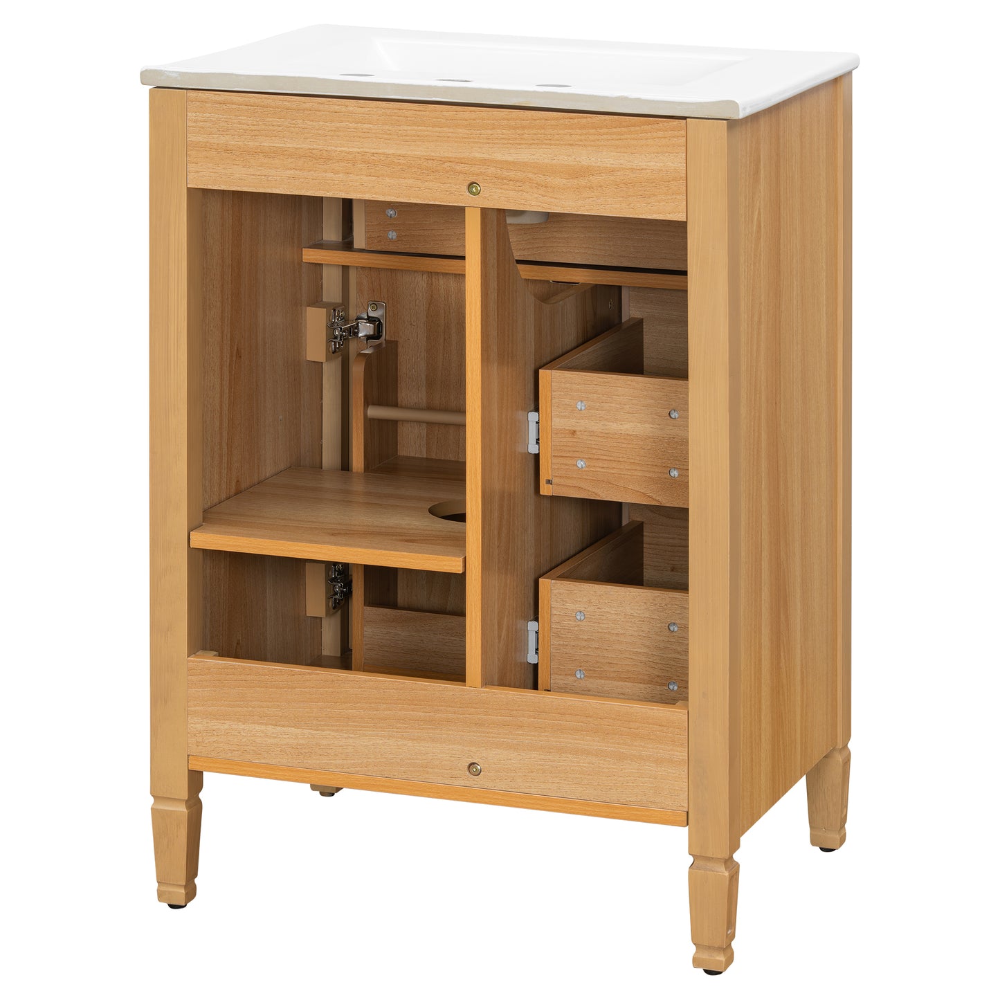 VanityFus 24-in Wood Bathroom Vanity Single Sink Combo Ceramic Top 1 door 3 drawers Undermount Adjustable Shelves