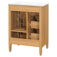 VanityFus 24-in Wood Bathroom Vanity Single Sink Combo Ceramic Top 1 door 3 drawers Undermount Adjustable Shelves
