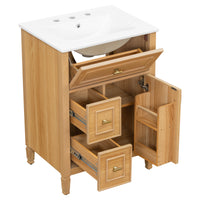 VanityFus 24-in Wood Bathroom Vanity Single Sink Combo Ceramic Top 1 door 3 drawers Undermount Adjustable Shelves