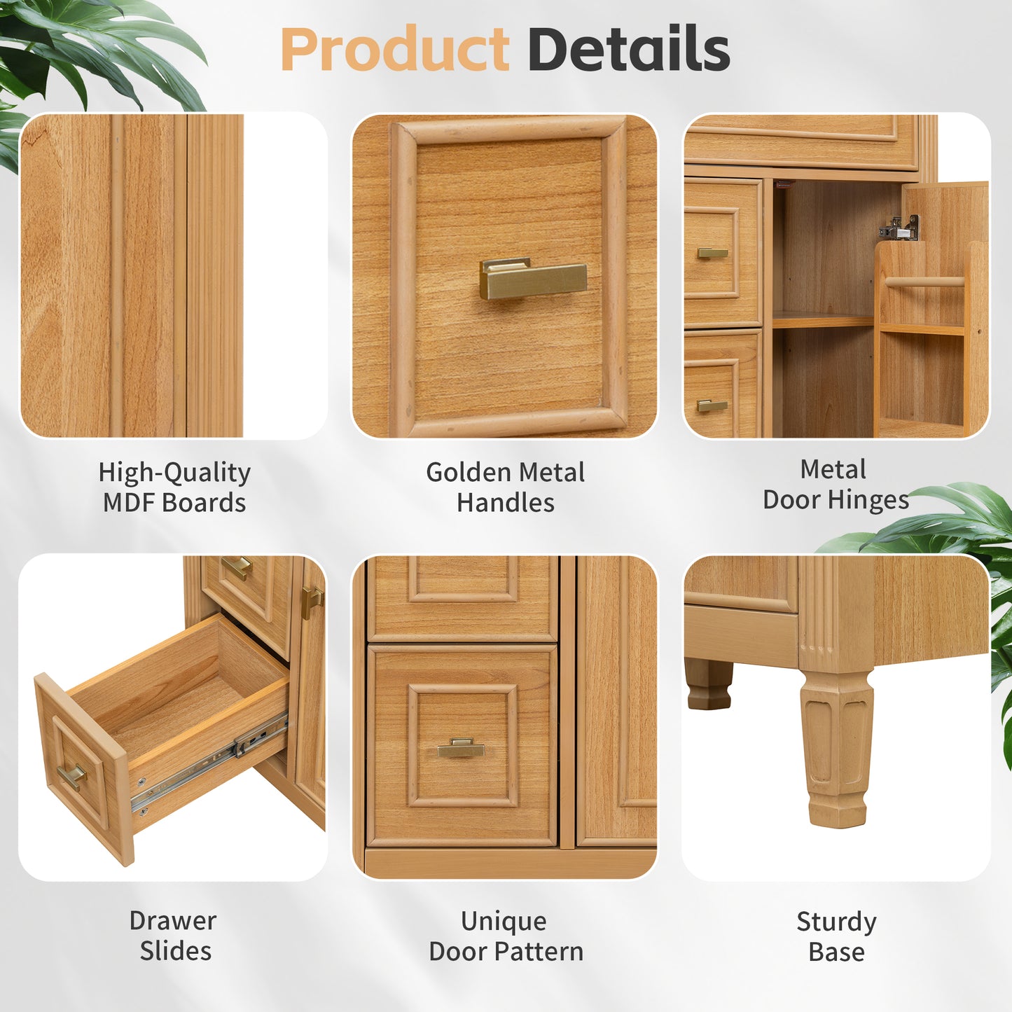 VanityFus 24-in Wood Bathroom Vanity Single Sink Combo Ceramic Top 1 door 3 drawers Undermount Adjustable Shelves