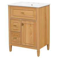 VanityFus 24-in Wood Bathroom Vanity Single Sink Combo Ceramic Top 1 door 3 drawers Undermount Adjustable Shelves