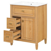 VanityFus 24-in Wood Bathroom Vanity Single Sink Combo Ceramic Top 1 door 3 drawers Undermount Adjustable Shelves