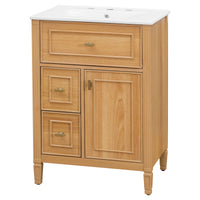 VanityFus 24-in Wood Bathroom Vanity Single Sink Combo Ceramic Top 1 door 3 drawers Undermount Adjustable Shelves