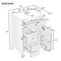 VanityFus 24-in Wood Bathroom Vanity Single Sink Combo Ceramic Top 1 door 3 drawers Undermount Adjustable Shelves