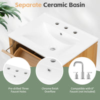 VanityFus 24-in Wood Bathroom Vanity Single Sink Combo Ceramic Top 1 door 3 drawers Undermount Adjustable Shelves
