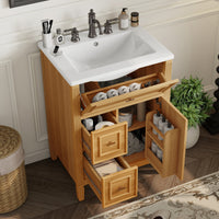 VanityFus 24-in Wood Bathroom Vanity Single Sink Combo Ceramic Top 1 door 3 drawers Undermount Adjustable Shelves