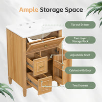 VanityFus 24-in Wood Bathroom Vanity Single Sink Combo Ceramic Top 1 door 3 drawers Undermount Adjustable Shelves