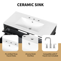 VanityFus 36-in Black Bathroom Vanity Single Sink Combo Ceramic Top 1 door 4 drawers Undermount Adjustable Shelves