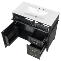 VanityFus 36-in Black Bathroom Vanity Single Sink Combo Ceramic Top 1 door 4 drawers Undermount Adjustable Shelves