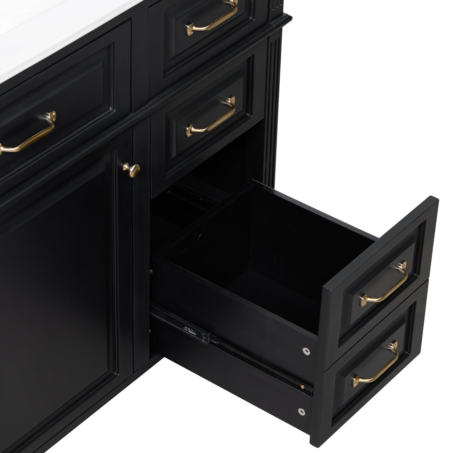 VanityFus 36-in Black Bathroom Vanity Single Sink Combo Ceramic Top 1 door 4 drawers Undermount Adjustable Shelves