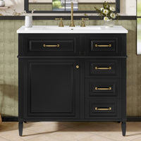 VanityFus 36-in Black Bathroom Vanity Single Sink Combo Ceramic Top 1 door 4 drawers Undermount Adjustable Shelves