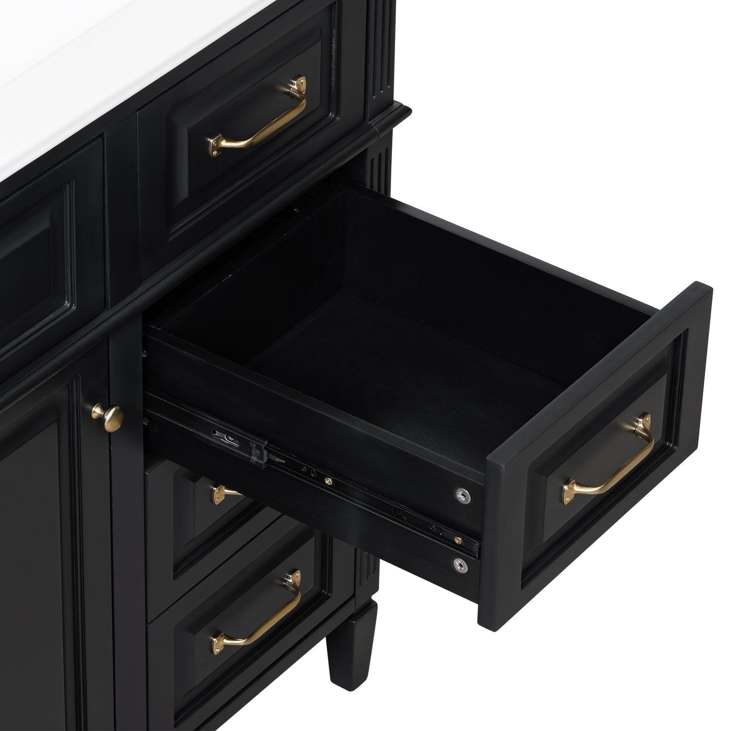 VanityFus 36-in Black Bathroom Vanity Single Sink Combo Ceramic Top 1 door 4 drawers Undermount Adjustable Shelves