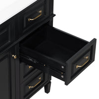 VanityFus 36-in Black Bathroom Vanity Single Sink Combo Ceramic Top 1 door 4 drawers Undermount Adjustable Shelves