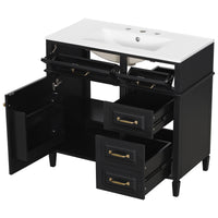 VanityFus 36-in Black Bathroom Vanity Single Sink Combo Ceramic Top 1 door 4 drawers Undermount Adjustable Shelves