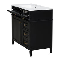 VanityFus 36-in Black Bathroom Vanity Single Sink Combo Ceramic Top 1 door 4 drawers Undermount Adjustable Shelves