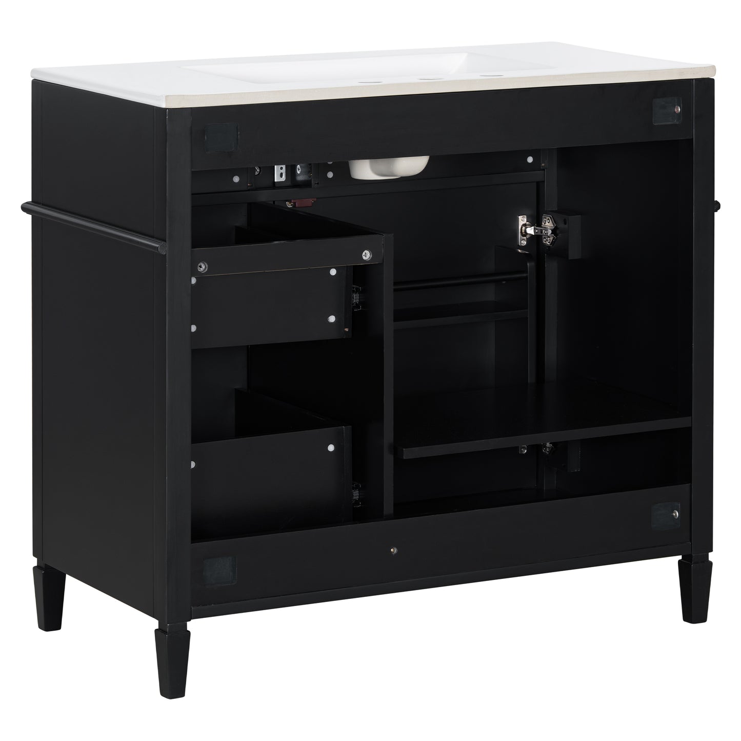 VanityFus 36-in Black Bathroom Vanity Single Sink Combo Ceramic Top 1 door 4 drawers Undermount Adjustable Shelves