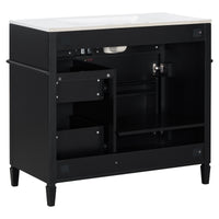 VanityFus 36-in Black Bathroom Vanity Single Sink Combo Ceramic Top 1 door 4 drawers Undermount Adjustable Shelves