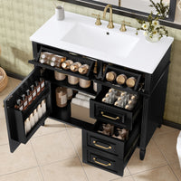 VanityFus 36-in Black Bathroom Vanity Single Sink Combo Ceramic Top 1 door 4 drawers Undermount Adjustable Shelves