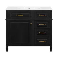 VanityFus 36-in Black Bathroom Vanity Single Sink Combo Ceramic Top 1 door 4 drawers Undermount Adjustable Shelves