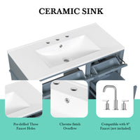 VanityFus 36-in Grey Blue Bathroom Vanity Single Sink Combo Ceramic Top 1 door 4 drawers Undermount Adjustable Shelves