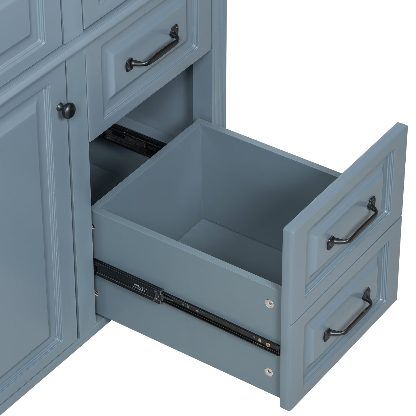 VanityFus 36-in Grey Blue Bathroom Vanity Single Sink Combo Ceramic Top 1 door 4 drawers Undermount Adjustable Shelves