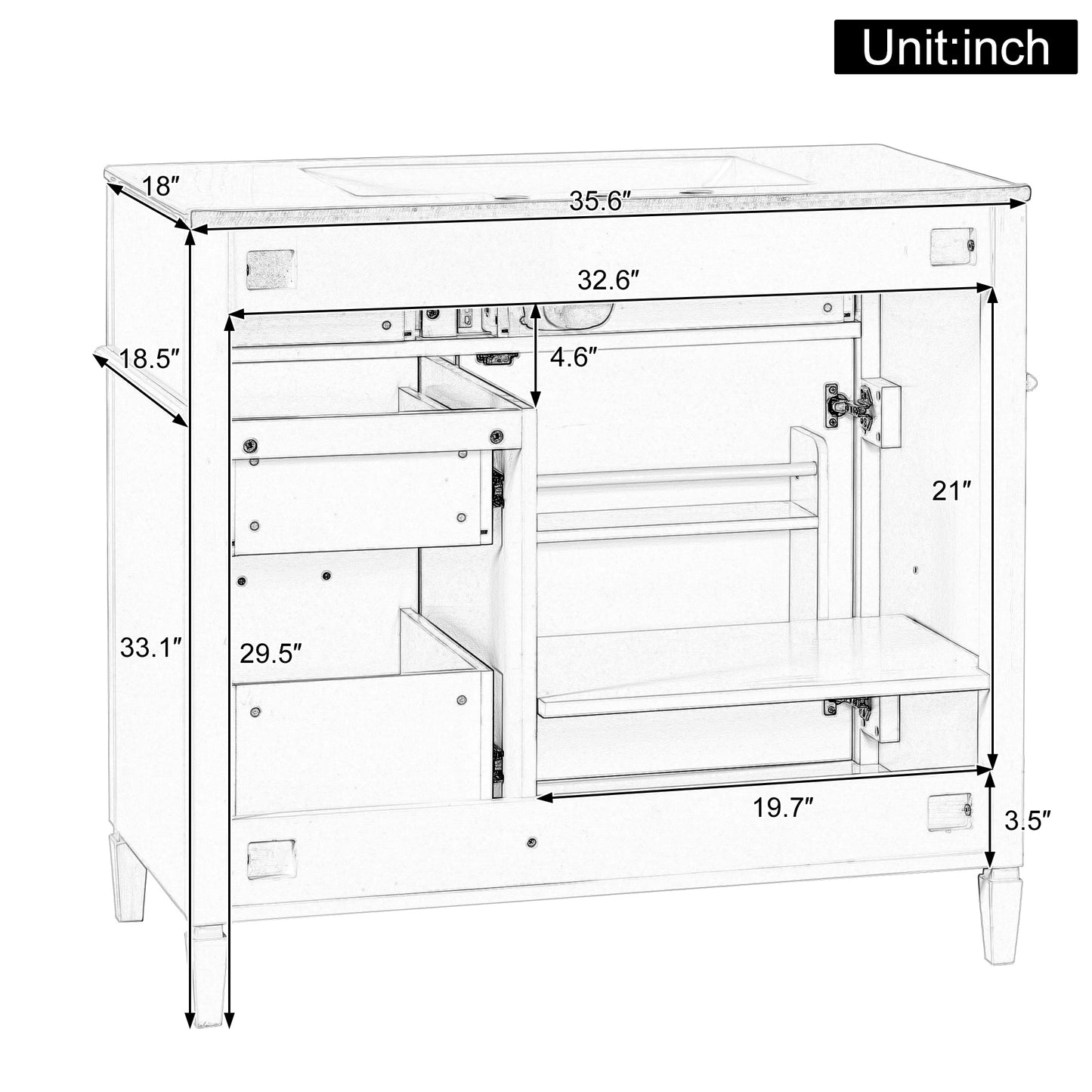 VanityFus 36-in Grey Blue Bathroom Vanity Single Sink Combo Ceramic Top 1 door 4 drawers Undermount Adjustable Shelves
