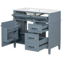 VanityFus 36-in Grey Blue Bathroom Vanity Single Sink Combo Ceramic Top 1 door 4 drawers Undermount Adjustable Shelves